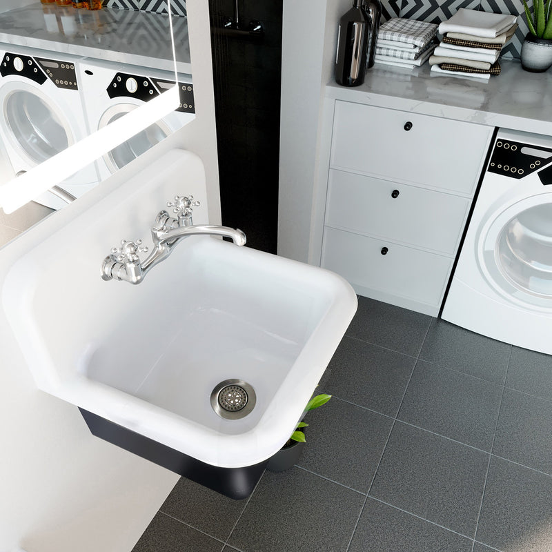 Nantucket Sinks 22-inch Cast Iron Wallmount Sink Set with Finished Exterior and Grid Drain CI-2218-FBSET - view 6
