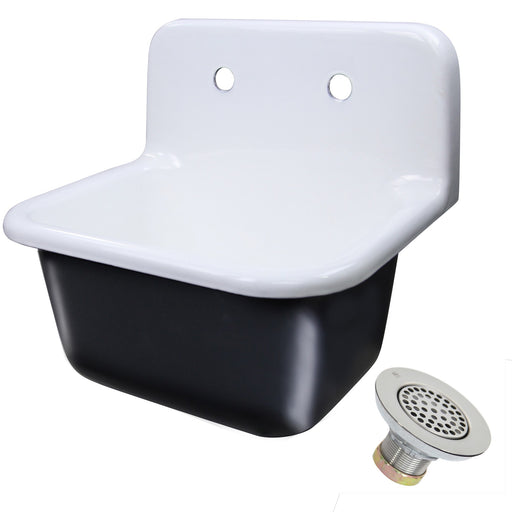 Nantucket Sinks 22-inch Cast Iron Wallmount Sink Set with Finished Exterior and Grid Drain CI-2218-FBSET