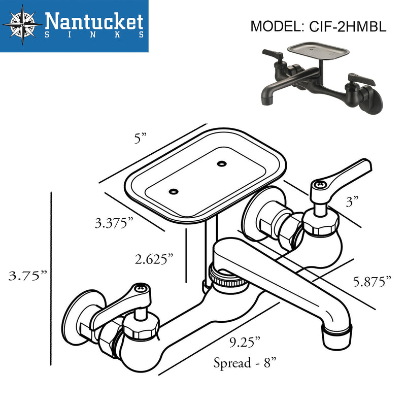 Nantucket Sinks CIF-2HMBL Wall Mount Faucet with Soap Dish Black - view 5