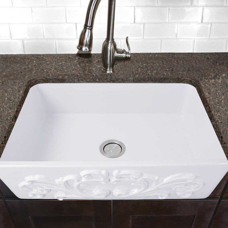 Nantucket Sinks 30-Inch Farmhouse Fireclay Sink with Filigree Apron FCFS3020S-Filigree - view 6
