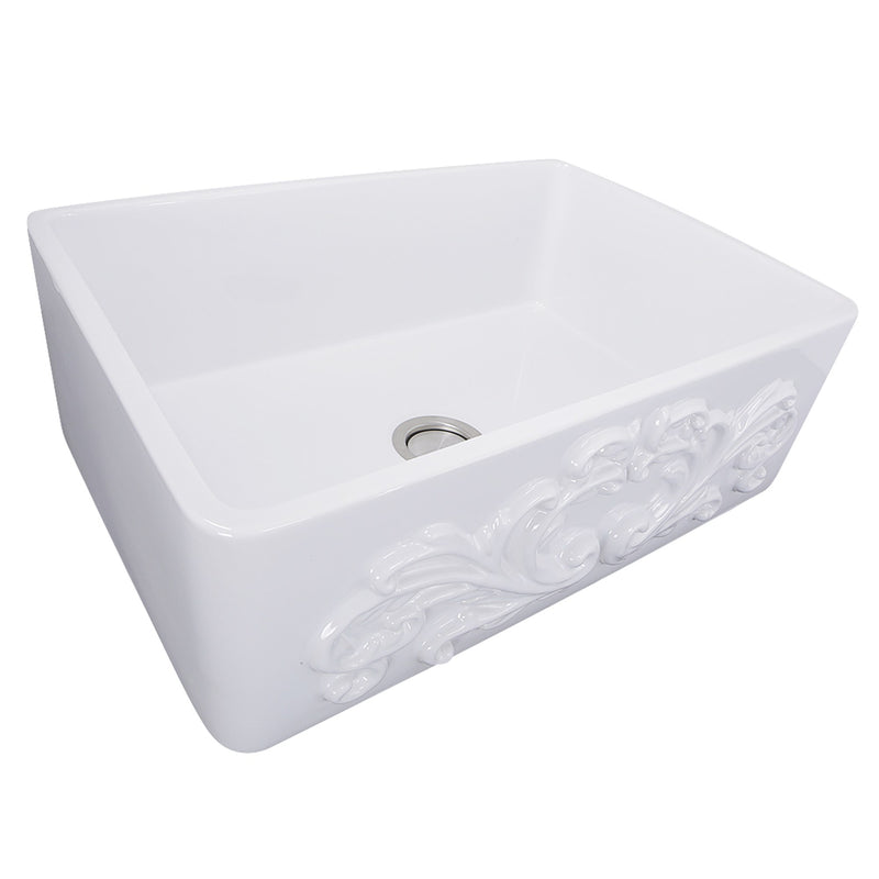 Nantucket Sinks 30-Inch Farmhouse Fireclay Sink with Filigree Apron FCFS3020S-Filigree