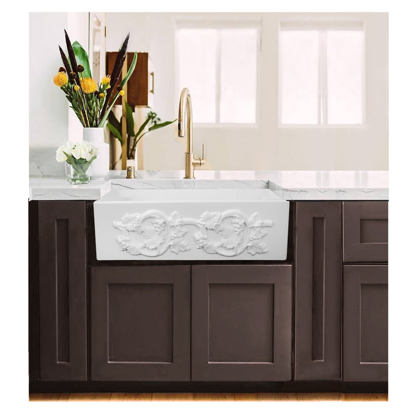 Nantucket Sinks 30-Inch Farmhouse Fireclay Sink with Grapes Apron FCFS3020S-Grapes - view 6