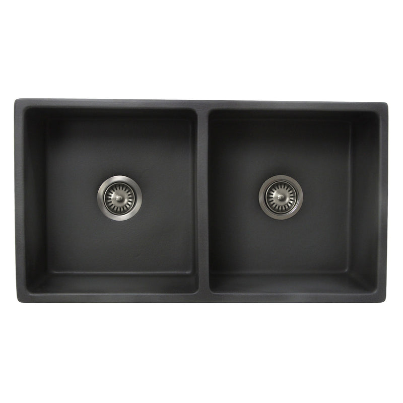 Nantucket Sinks Double Bowl Farmhouse Fireclay Sink with Concrete Finish FCFS3318D-Concrete - view 5