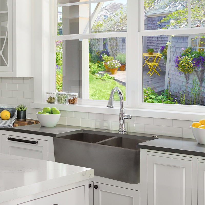Nantucket Sinks Double Bowl Farmhouse Fireclay Sink with Concrete Finish FCFS3318D-Concrete - view 7