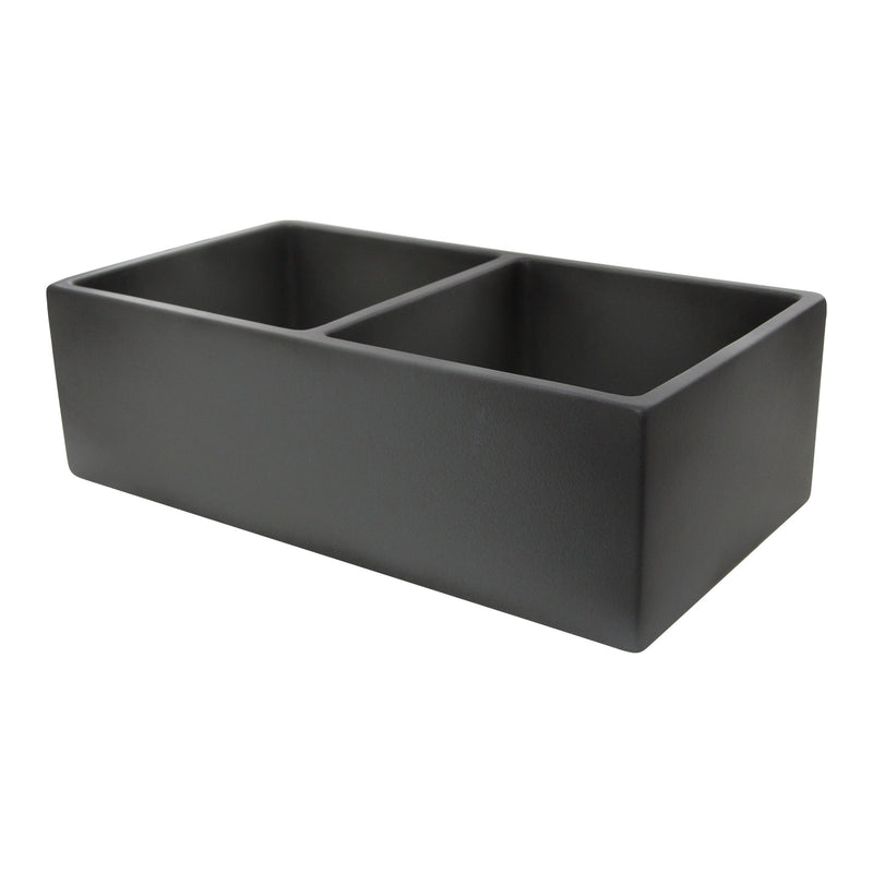 Nantucket Sinks Double Bowl Farmhouse Fireclay Sink with Concrete Finish FCFS3318D-Concrete