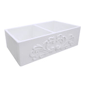 Nantucket Sinks Double Bowl Farmhouse Fireclay Sink with Filigree Apron FCFS3318D-Filigree - view 2