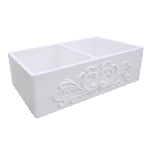 Nantucket Sinks Double Bowl Farmhouse Fireclay Sink with Filigree Apron FCFS3318D-Filigree - view 2