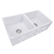 Nantucket Sinks Double Bowl Farmhouse Fireclay Sink with Filigree Apron FCFS3318D-Filigree - view 3