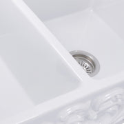 Nantucket Sinks Double Bowl Farmhouse Fireclay Sink with Filigree Apron FCFS3318D-Filigree - view 5