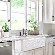 Nantucket Sinks Double Bowl Farmhouse Fireclay Sink with Filigree Apron FCFS3318D-Filigree - view 7