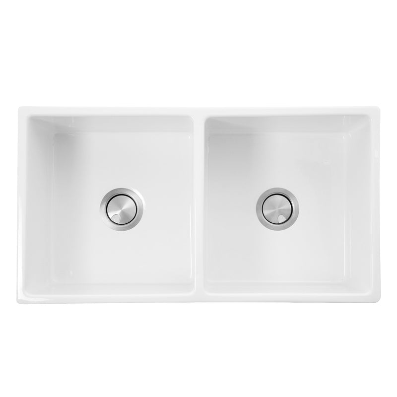 Nantucket Sinks Double Bowl Farmhouse Fireclay Sink with Grapes Apron FCFS3318D-Grapes - view 3