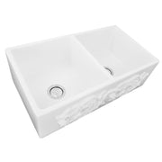 Nantucket Sinks Double Bowl Farmhouse Fireclay Sink with Grapes Apron FCFS3318D-Grapes - view 4