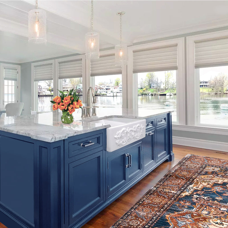 Nantucket Sinks Double Bowl Farmhouse Fireclay Sink with Grapes Apron FCFS3318D-Grapes - view 6