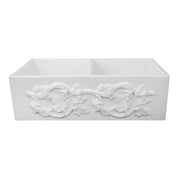 Nantucket Sinks Double Bowl Farmhouse Fireclay Sink with Grapes Apron FCFS3318D-Grapes