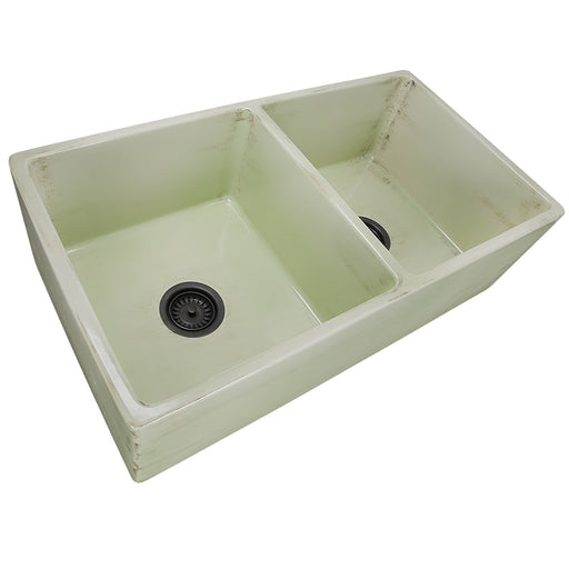 Nantucket Sinks Double Bowl Farmhouse Fireclay Sink with Shabby Green Finish FCFS3318D-ShabbyGreen - view 2