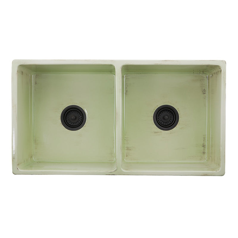 Nantucket Sinks Double Bowl Farmhouse Fireclay Sink with Shabby Green Finish FCFS3318D-ShabbyGreen - view 3