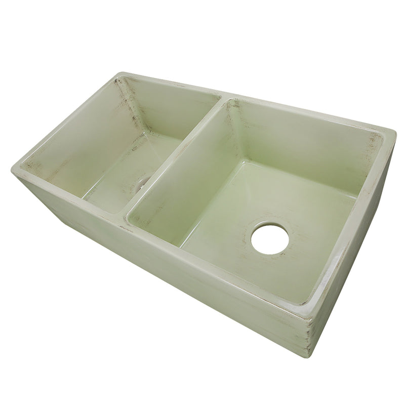Nantucket Sinks Double Bowl Farmhouse Fireclay Sink with Shabby Green Finish FCFS3318D-ShabbyGreen - view 5