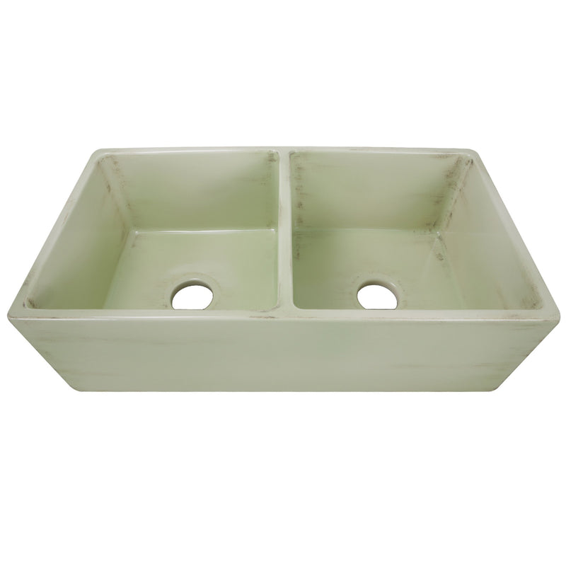 Nantucket Sinks Double Bowl Farmhouse Fireclay Sink with Shabby Green Finish FCFS3318D-ShabbyGreen - view 6