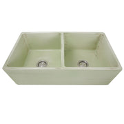 Nantucket Sinks Double Bowl Farmhouse Fireclay Sink with Shabby Green Finish FCFS3318D-ShabbyGreen