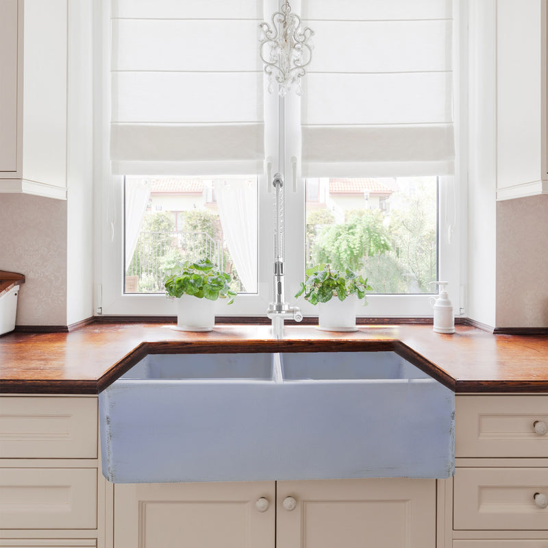 Nantucket Sinks Double Bowl Farmhouse Fireclay Sink with Shabby Sugar Finish FCFS3318D-ShabbySugar - view 6
