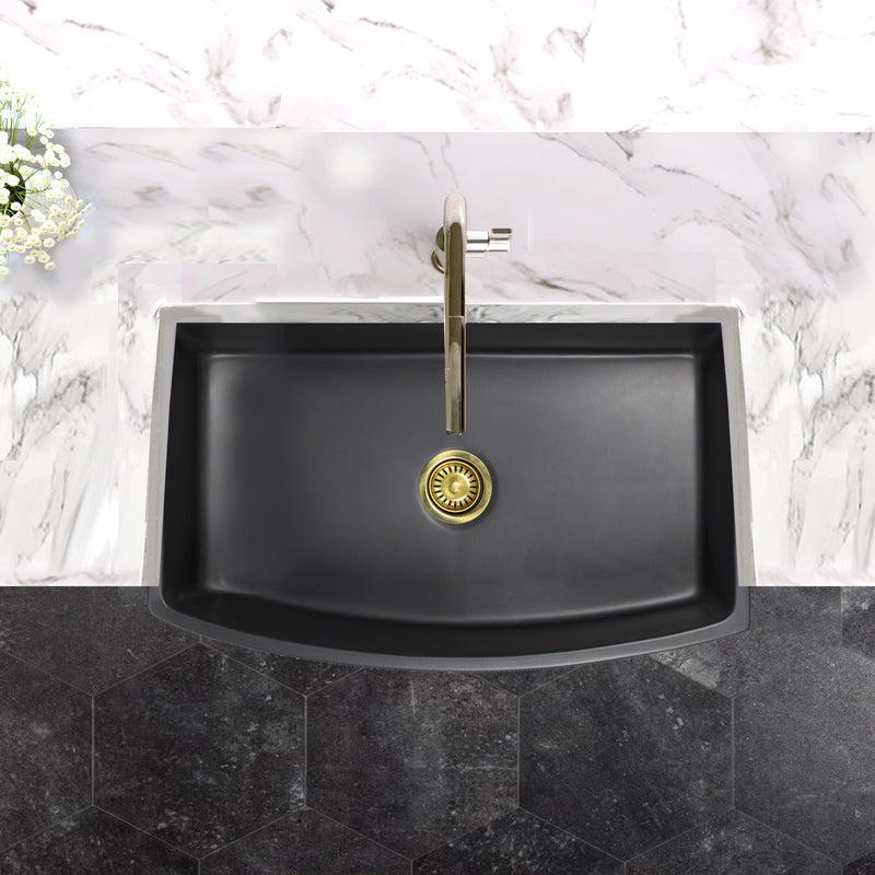 Nantucket Sinks 33 Inch Matte Black Farmhouse Fireclay Sink with Curved Apron FCFS3320CA-MB - view 4