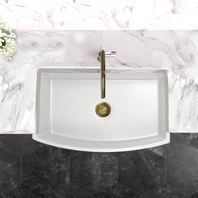 Nantucket Sinks 33 Inch White Farmhouse Fireclay Sink with Curved Apron FCFS3320CA-W - view 7