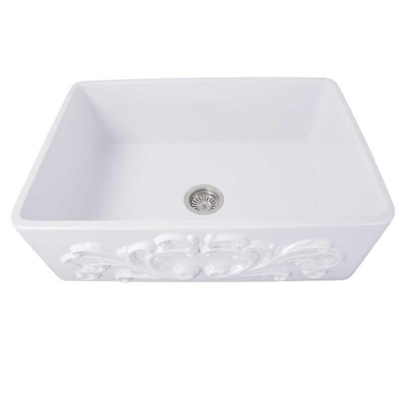 Nantucket Sinks 33-Inch Farmhouse Fireclay Sink with Filigree Apron - White FCFS3320S-Filigree - view 2