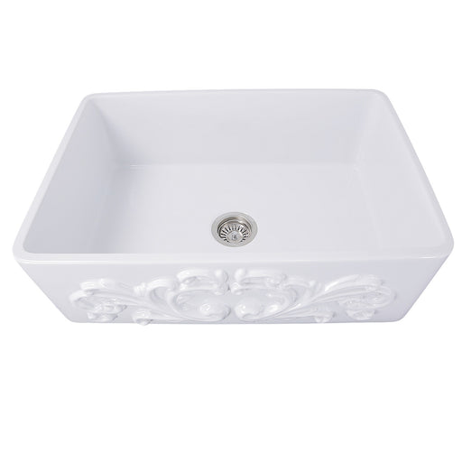 Nantucket Sinks 33-Inch Farmhouse Fireclay Sink with Filigree Apron - White FCFS3320S-Filigree - view 2
