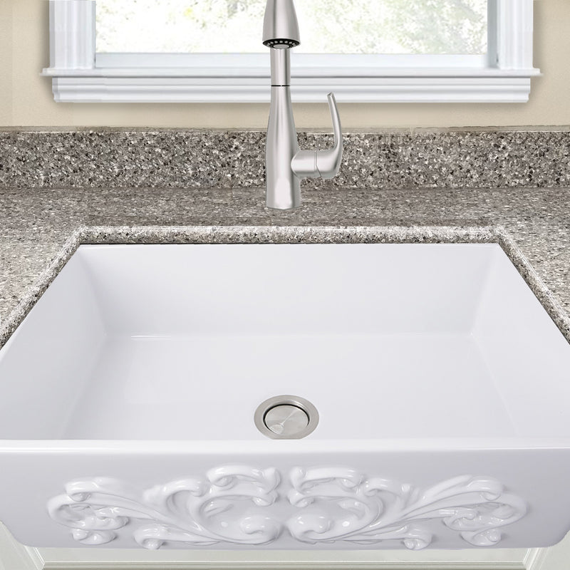 Nantucket Sinks 33-Inch Farmhouse Fireclay Sink with Filigree Apron - White FCFS3320S-Filigree - view 6