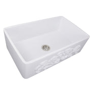 Nantucket Sinks 33-Inch Farmhouse Fireclay Sink with Filigree Apron - White FCFS3320S-Filigree
