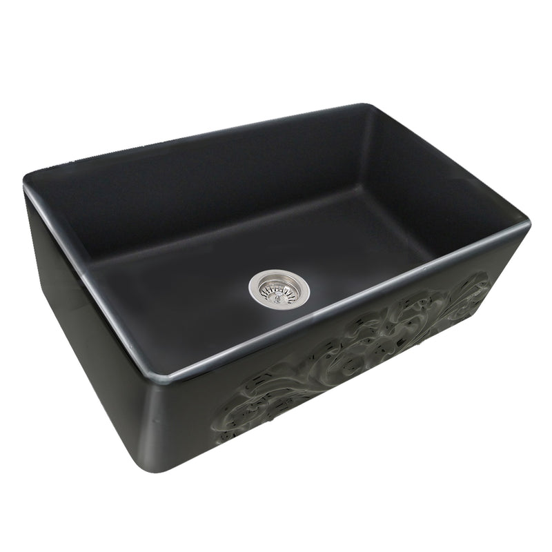 Nantucket Sinks 33-Inch Farmhouse Fireclay Sink with Filigree Apron - Matte Black FCFS3320S-FiligreeMBL - view 2