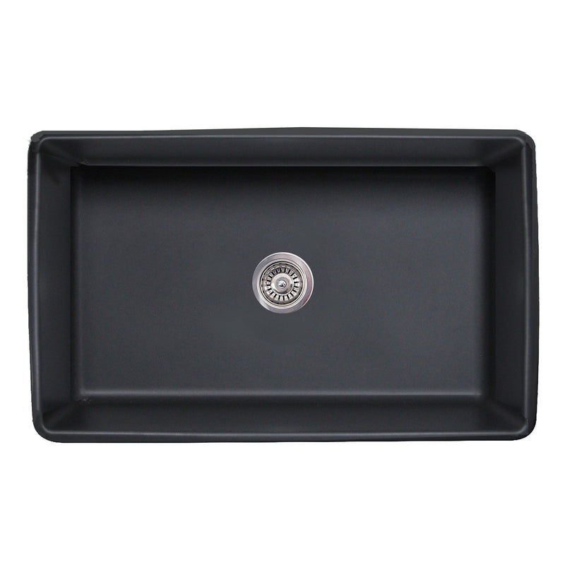Nantucket Sinks 33-Inch Farmhouse Fireclay Sink with Filigree Apron - Matte Black FCFS3320S-FiligreeMBL - view 3