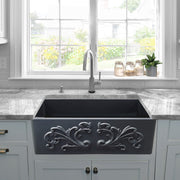 Nantucket Sinks 33-Inch Farmhouse Fireclay Sink with Filigree Apron - Matte Black FCFS3320S-FiligreeMBL - view 6