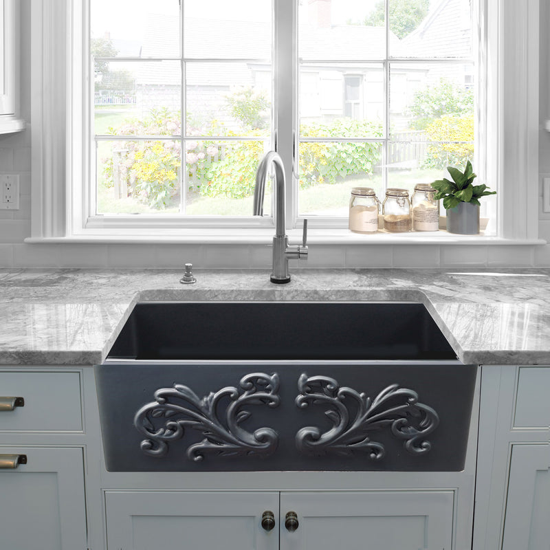 Nantucket Sinks 33-Inch Farmhouse Fireclay Sink with Filigree Apron - Matte Black FCFS3320S-FiligreeMBL - view 6