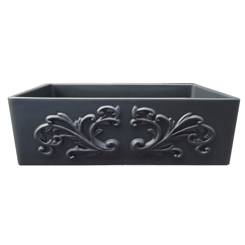 Nantucket Sinks 33-Inch Farmhouse Fireclay Sink with Filigree Apron - Matte Black FCFS3320S-FiligreeMBL