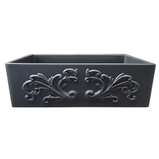 Nantucket Sinks 33-Inch Farmhouse Fireclay Sink with Filigree Apron - Matte Black FCFS3320S-FiligreeMBL