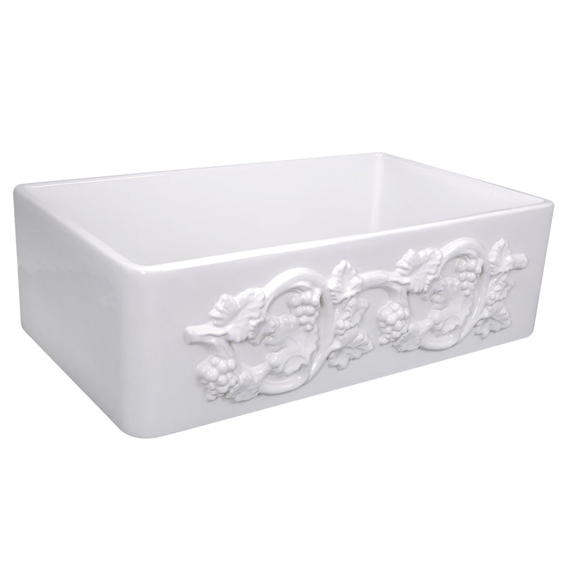 Nantucket Sinks 33-Inch Farmhouse Fireclay Sink with Grapes Apron FCFS3320S-Grapes