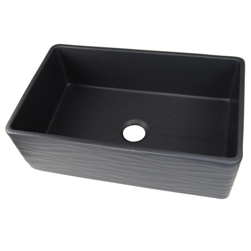 Nantucket Sinks 33 Inch Matte Black Farmhouse Fireclay Sink with Waves Apron FCFS3320S-MB-Waves - view 4