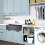 Nantucket Sinks 33 Inch Matte Black Farmhouse Fireclay Sink with Waves Apron FCFS3320S-MB-Waves - view 7