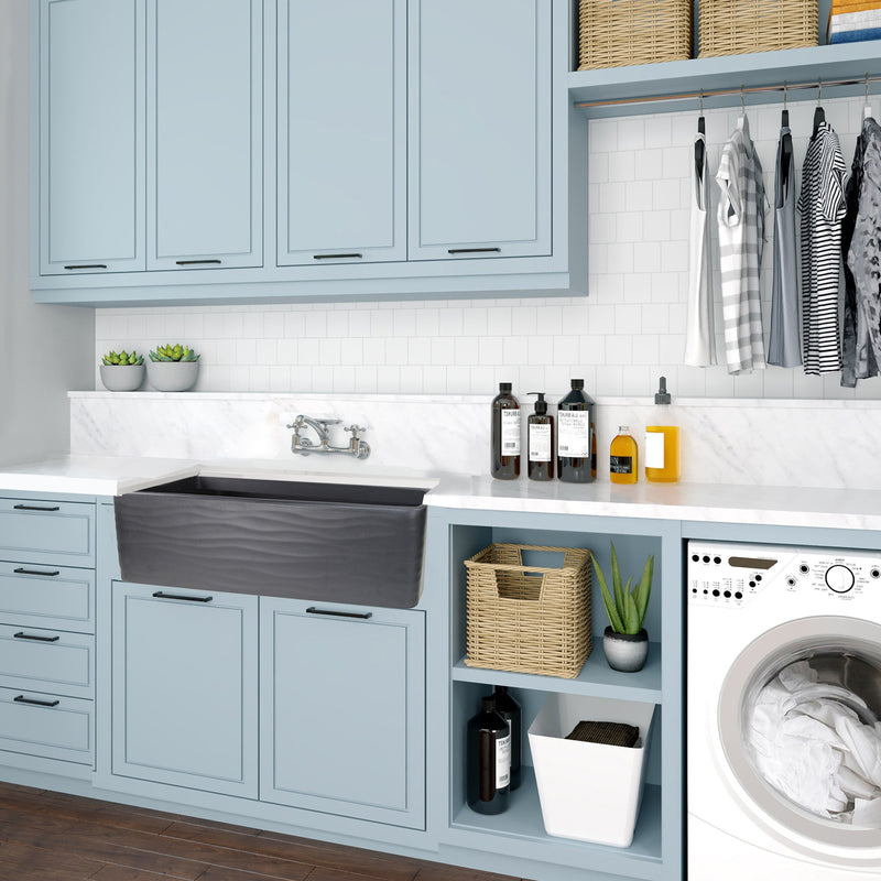 Nantucket Sinks 33 Inch Matte Black Farmhouse Fireclay Sink with Waves Apron FCFS3320S-MB-Waves - view 7