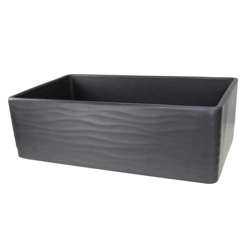 Nantucket Sinks 33 Inch Matte Black Farmhouse Fireclay Sink with Waves Apron FCFS3320S-MB-Waves