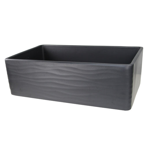 Nantucket Sinks 33 Inch Matte Black Farmhouse Fireclay Sink with Waves Apron FCFS3320S-MB-Waves