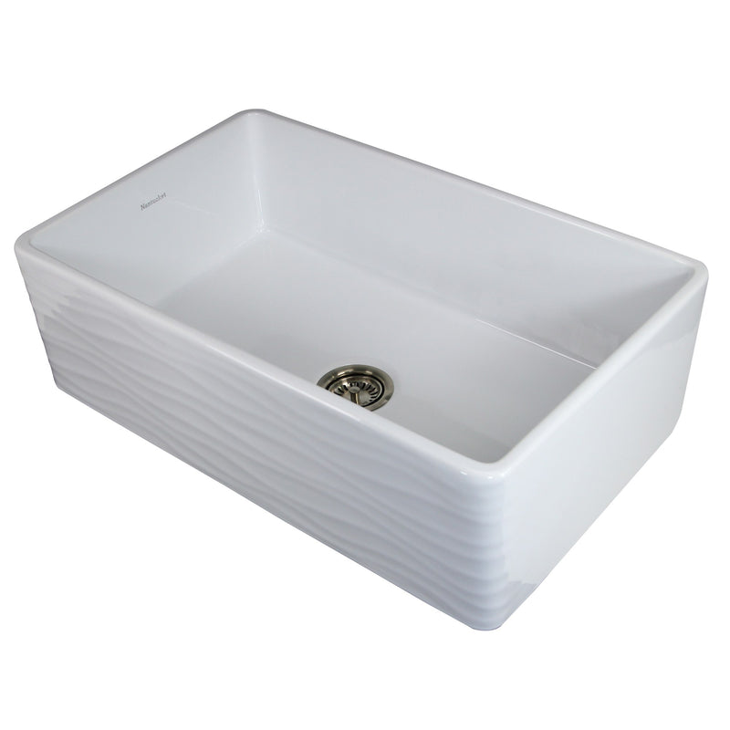 Nantucket Sinks 33 Inch Farmhouse Fireclay Sink with Waves Apron FCFS3320S-W-Waves - view 2