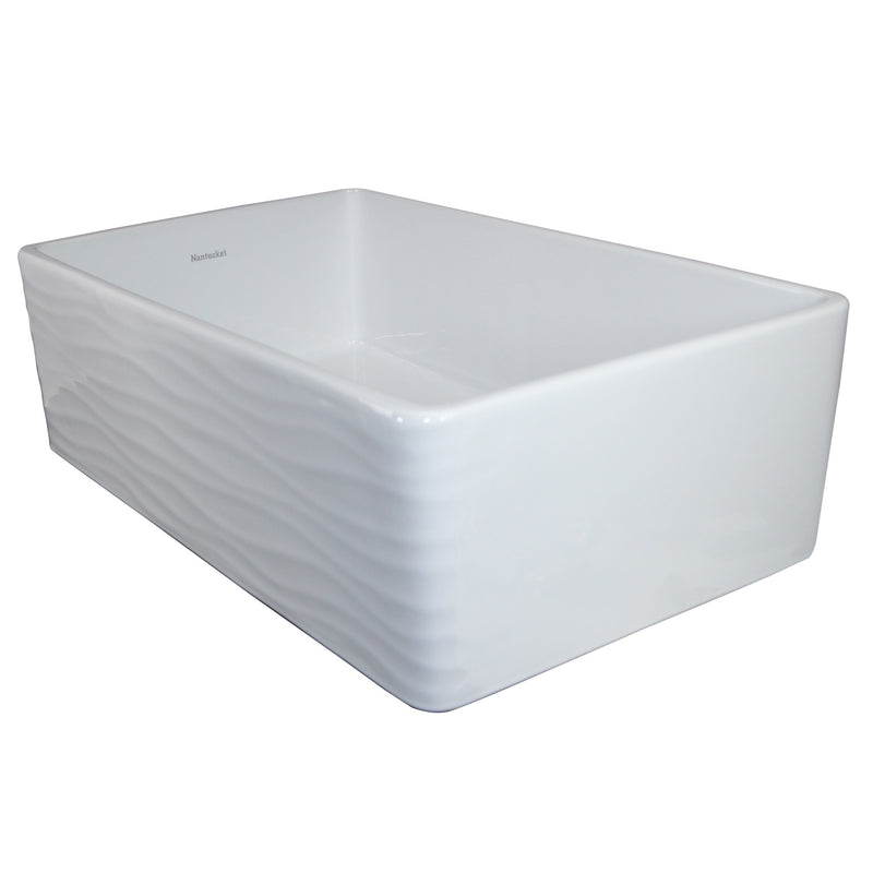 Nantucket Sinks 33 Inch Farmhouse Fireclay Sink with Waves Apron FCFS3320S-W-Waves - view 3