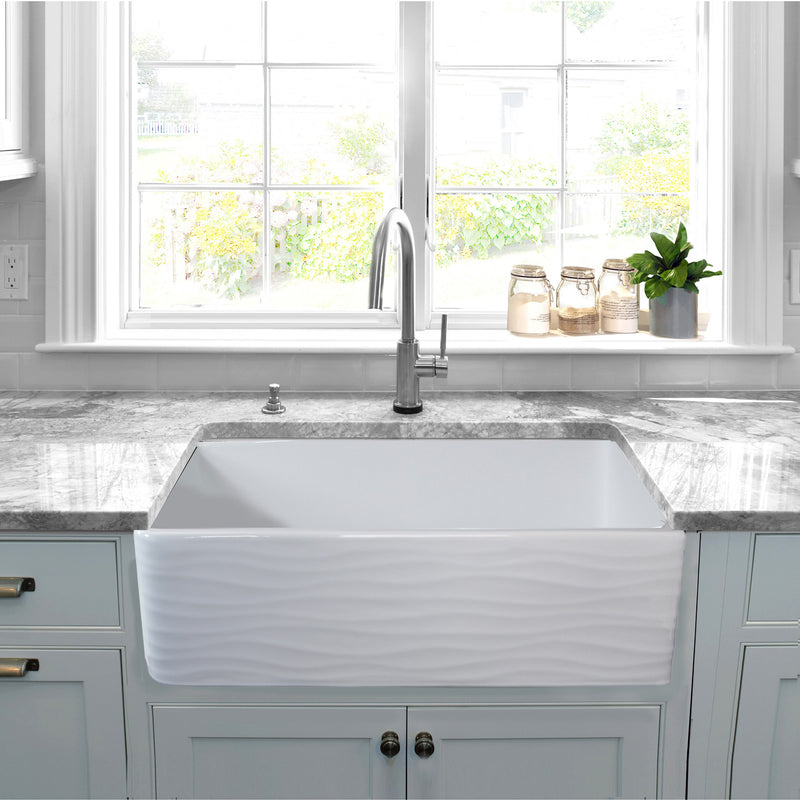 Nantucket Sinks 33 Inch Farmhouse Fireclay Sink with Waves Apron FCFS3320S-W-Waves - view 6