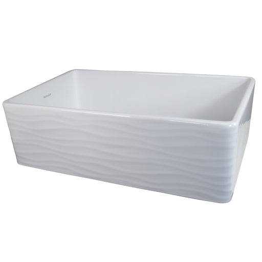 Nantucket Sinks 33 Inch Farmhouse Fireclay Sink with Waves Apron FCFS3320S-W-Waves