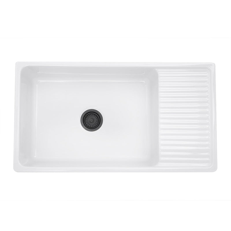 Nantucket Sinks 36 Inch Italian Farmhouse Fireclay Sink with Built-In Drainboard FCFS36-DB - view 2
