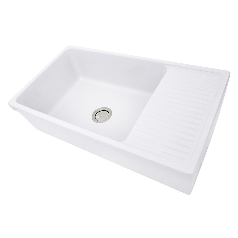 Nantucket Sinks 36 Inch Italian Farmhouse Fireclay Sink with Built-In Drainboard FCFS36-DB - view 3