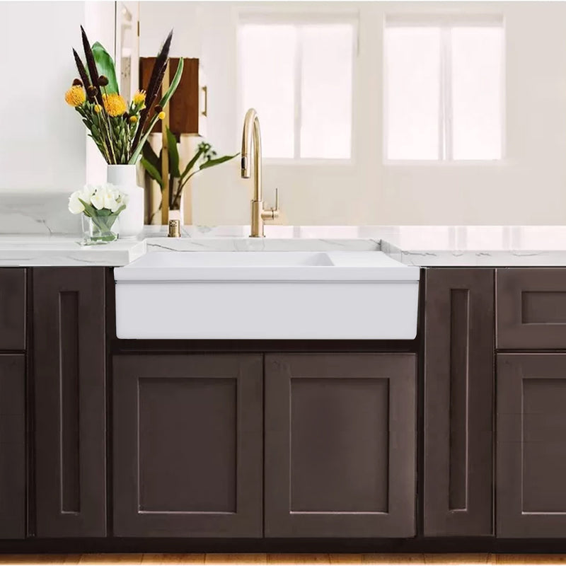 Nantucket Sinks 36 Inch Italian Farmhouse Fireclay Sink with Built-In Drainboard FCFS36-DB - view 5