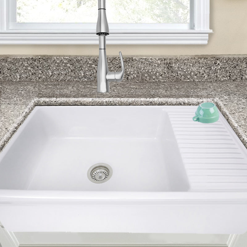 Nantucket Sinks 36 Inch Italian Farmhouse Fireclay Sink with Built-In Drainboard FCFS36-DB - view 6